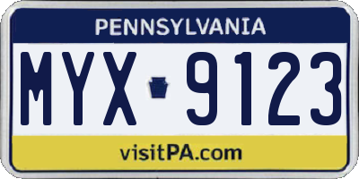 PA license plate MYX9123