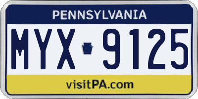 PA license plate MYX9125