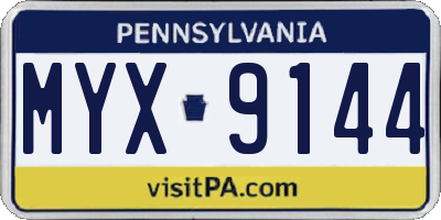 PA license plate MYX9144