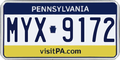 PA license plate MYX9172