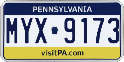 PA license plate MYX9173