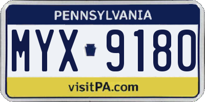PA license plate MYX9180