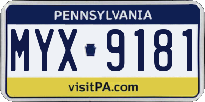 PA license plate MYX9181