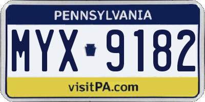 PA license plate MYX9182