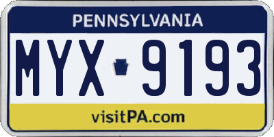 PA license plate MYX9193