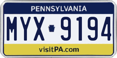 PA license plate MYX9194