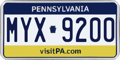 PA license plate MYX9200