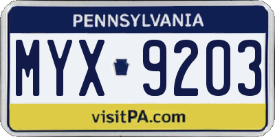 PA license plate MYX9203