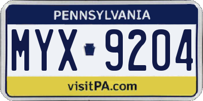 PA license plate MYX9204