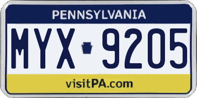 PA license plate MYX9205