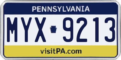 PA license plate MYX9213