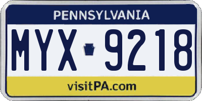 PA license plate MYX9218