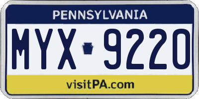 PA license plate MYX9220