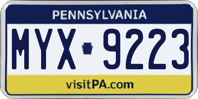 PA license plate MYX9223
