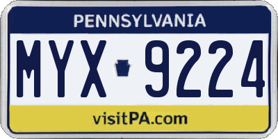 PA license plate MYX9224