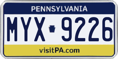 PA license plate MYX9226