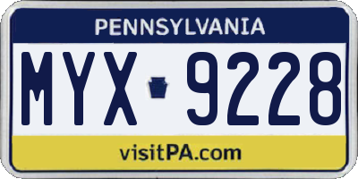 PA license plate MYX9228