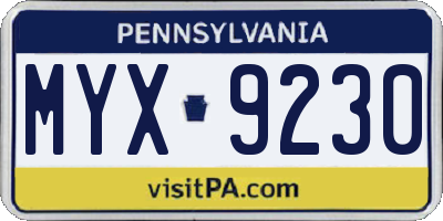 PA license plate MYX9230