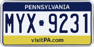 PA license plate MYX9231