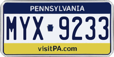 PA license plate MYX9233