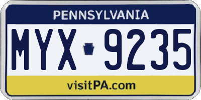 PA license plate MYX9235