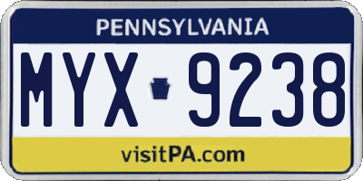 PA license plate MYX9238