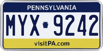 PA license plate MYX9242