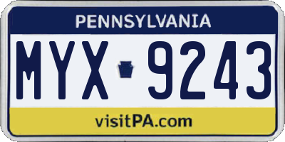 PA license plate MYX9243