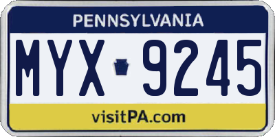 PA license plate MYX9245