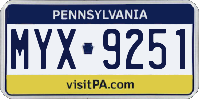 PA license plate MYX9251