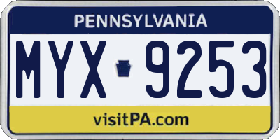 PA license plate MYX9253