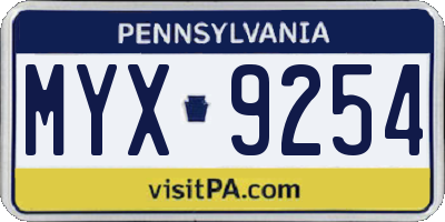 PA license plate MYX9254