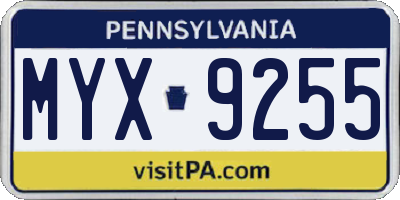 PA license plate MYX9255