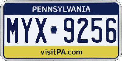 PA license plate MYX9256