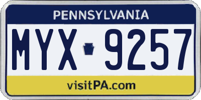 PA license plate MYX9257