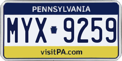 PA license plate MYX9259