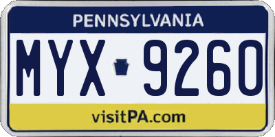 PA license plate MYX9260