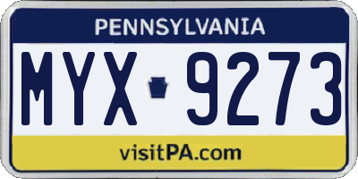 PA license plate MYX9273