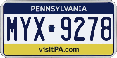 PA license plate MYX9278