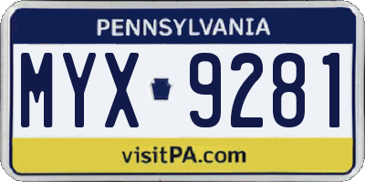 PA license plate MYX9281
