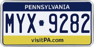 PA license plate MYX9282