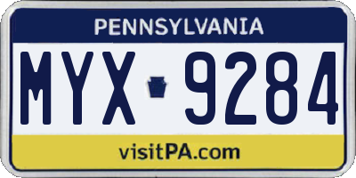 PA license plate MYX9284