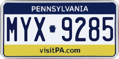 PA license plate MYX9285