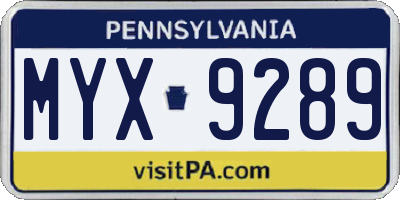PA license plate MYX9289
