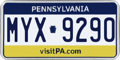 PA license plate MYX9290