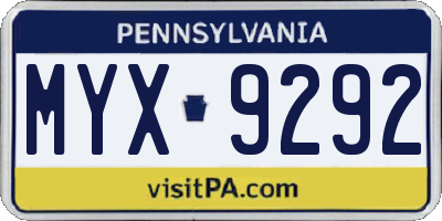 PA license plate MYX9292