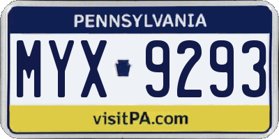 PA license plate MYX9293