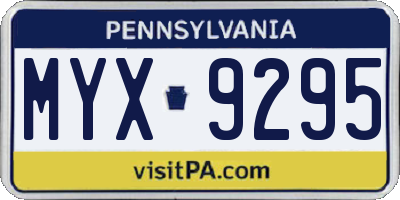 PA license plate MYX9295