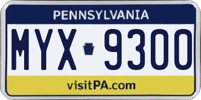 PA license plate MYX9300