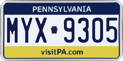 PA license plate MYX9305
